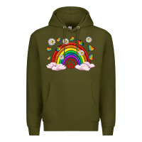 Army Green pride rainbow with daisy and butterfly Premium Hoodie - texasbilliewilder