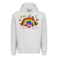 Dove Grey pride rainbow with daisy and butterfly Premium Hoodie - texasbilliewilder