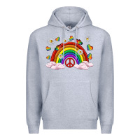 Heather Grey pride rainbow with daisy and butterfly Premium Hoodie - texasbilliewilder