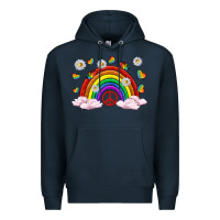 Navy pride rainbow with daisy and butterfly Premium Hoodie - texasbilliewilder