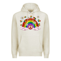 Oatmeal Heather pride rainbow with daisy and butterfly Premium Hoodie - texasbilliewilder