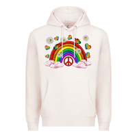 Pale Pink pride rainbow with daisy and butterfly Premium Hoodie - texasbilliewilder