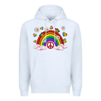 White pride rainbow with daisy and butterfly Premium Hoodie - texasbilliewilder