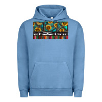 Pigment Pebble Blue Rusty Sunflowers with Cowhide and Turquoise Urban Hoodie - RanaPortraitStore