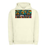 Pigment Pistachio Rusty Sunflowers with Cowhide and Turquoise Urban Hoodie - RanaPortraitStore