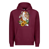 Burgundy Bunny With Sunflowers Premium Hoodie - RanaPortraitStore