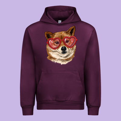 Urban Hoodie shiba inu with love glasses