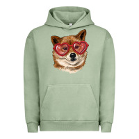 Pigment Oil Green shiba inu with love glasses Urban Hoodie - RanaPortraitStore