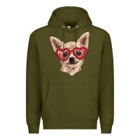 Army Green Chihuahua dog with love glasses Premium Hoodie - RanaPortraitStore