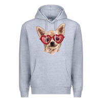Heather Grey Chihuahua dog with love glasses Premium Hoodie - RanaPortraitStore