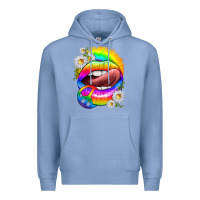 Colony Blue rainbow lips with daisies Premium Hoodie - texasbilliewilder