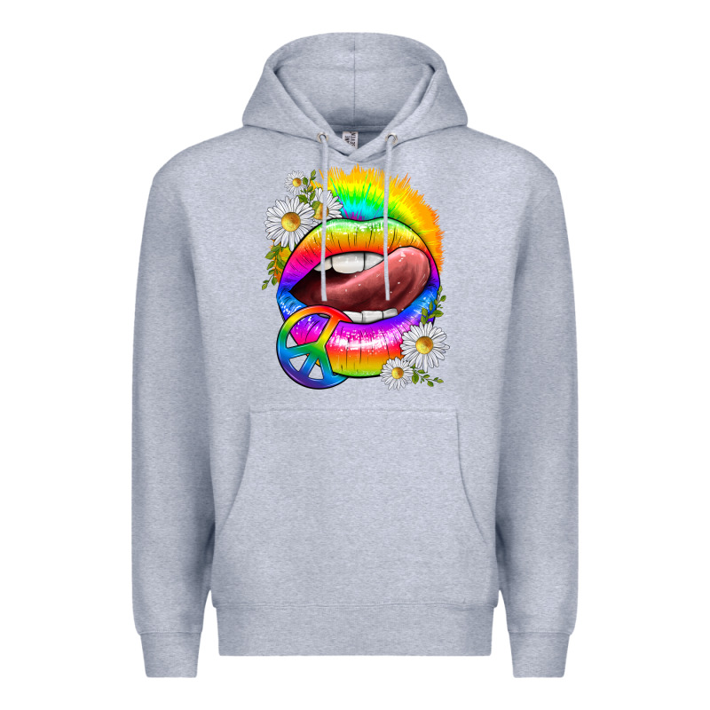 Rainbow Lips With Daisies Premium Hoodie by texasbilliewilder | Teevron
