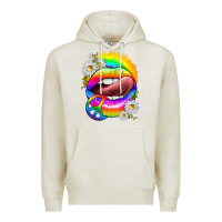 Oatmeal Heather rainbow lips with daisies Premium Hoodie - texasbilliewilder