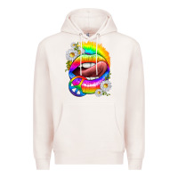 Pale Pink rainbow lips with daisies Premium Hoodie - texasbilliewilder