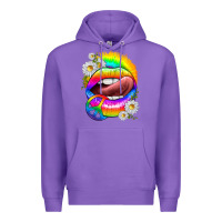 Purple rainbow lips with daisies Premium Hoodie - texasbilliewilder