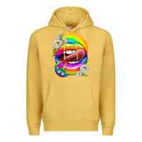 Antique Gold rainbow lips with daisies Premium Hoodie - texasbilliewilder