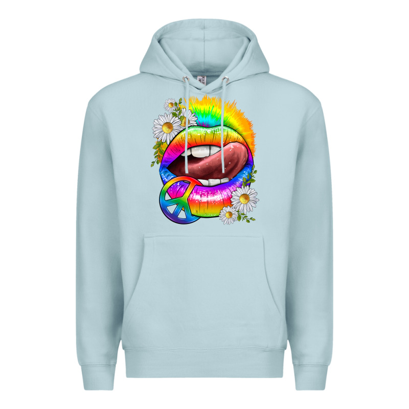 Rainbow Lips With Daisies Premium Hoodie by texasbilliewilder | Teevron