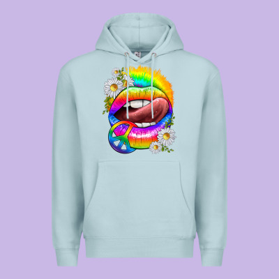 Rainbow Lips With Daisies Premium Hoodie Designed By Texasbilliewilder