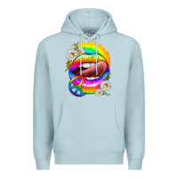 Blue Mist rainbow lips with daisies Premium Hoodie - texasbilliewilder