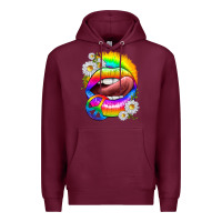 Burgundy rainbow lips with daisies Premium Hoodie - texasbilliewilder