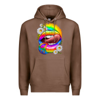 Chestnut rainbow lips with daisies Premium Hoodie - texasbilliewilder
