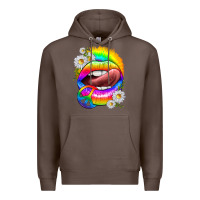 Coffee rainbow lips with daisies Premium Hoodie - texasbilliewilder