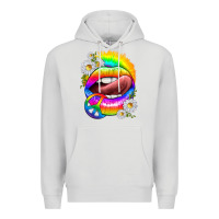 Dove Grey rainbow lips with daisies Premium Hoodie - texasbilliewilder