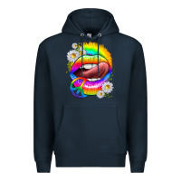 Navy rainbow lips with daisies Premium Hoodie - texasbilliewilder