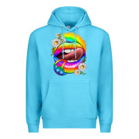 Ocean Blue rainbow lips with daisies Premium Hoodie - texasbilliewilder