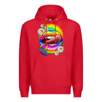 Red rainbow lips with daisies Premium Hoodie - texasbilliewilder