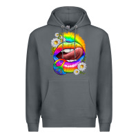 Rock rainbow lips with daisies Premium Hoodie - texasbilliewilder