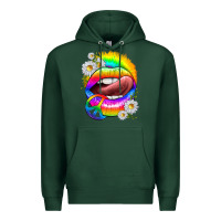 Sports Green rainbow lips with daisies Premium Hoodie - texasbilliewilder