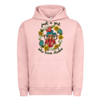 Pigment Salmon just a girl who loves chicken with sunflowers and gemstone Urban Hoodie - texasbilliewilder