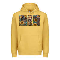 Antique Gold Cow With Aztec Leopard And Sunflower Premium Hoodie - RanaPortraitStore