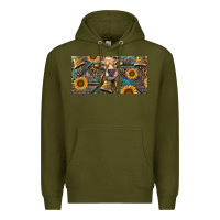 Army Green Cow With Aztec Leopard And Sunflower Premium Hoodie - RanaPortraitStore