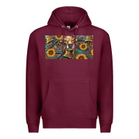 Burgundy Cow With Aztec Leopard And Sunflower Premium Hoodie - RanaPortraitStore