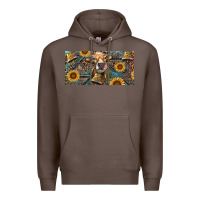 Coffee Cow With Aztec Leopard And Sunflower Premium Hoodie - RanaPortraitStore