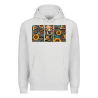 Dove Grey Cow With Aztec Leopard And Sunflower Premium Hoodie - RanaPortraitStore