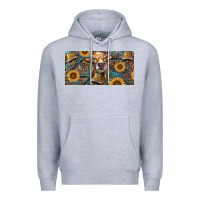 Heather Grey Cow With Aztec Leopard And Sunflower Premium Hoodie - RanaPortraitStore