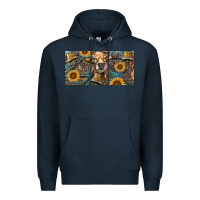 Navy Cow With Aztec Leopard And Sunflower Premium Hoodie - RanaPortraitStore