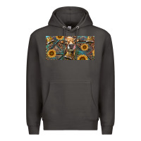 Smoke Cow With Aztec Leopard And Sunflower Premium Hoodie - RanaPortraitStore