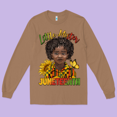 Little Mister Juneteenth Black Boy Long Sleeve Tee Designed By Barkaloodesign