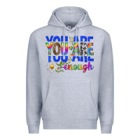 Heather Grey you are enough with daisies Premium Hoodie - texasbilliewilder