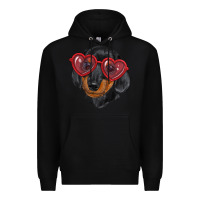 Black Dachshund with love glasses Premium Hoodie - RanaPortraitStore