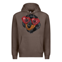 Coffee Dachshund with love glasses Premium Hoodie - RanaPortraitStore