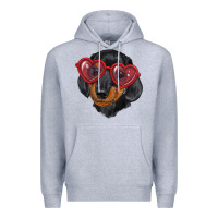 Heather Grey Dachshund with love glasses Premium Hoodie - RanaPortraitStore