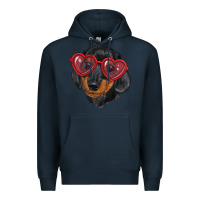 Navy Dachshund with love glasses Premium Hoodie - RanaPortraitStore