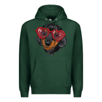 Sports Green Dachshund with love glasses Premium Hoodie - RanaPortraitStore