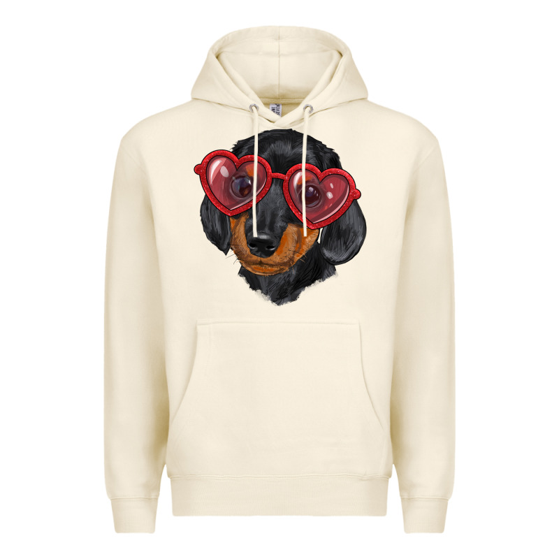 Dachshund With Love Glasses Premium Hoodie by RanaPortraitStore | Teevron
