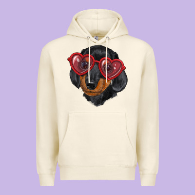 Dachshund With Love Glasses Premium Hoodie Designed By Ranaportraitstore